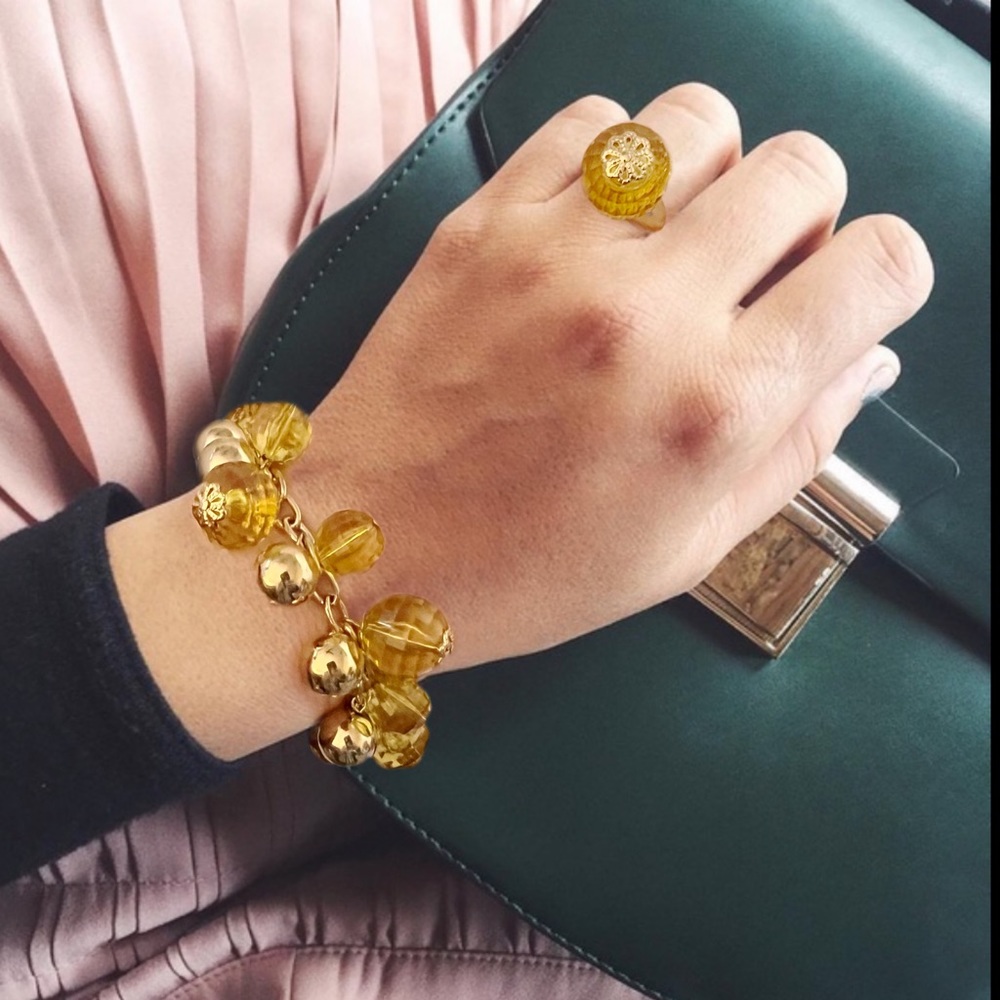 KATE SPADE 2009 Holiday Collection Citrine Yellow Gold Vintage Bead Bracelet - Picture 2 of 6